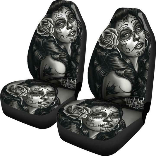 Black And White Tattooed Woman High Back Print Car Seat Cover