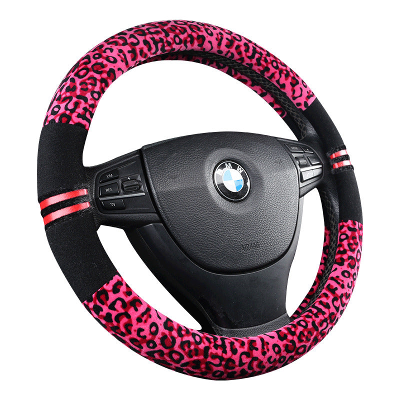 Winter Plush Car Steering Wheel Covers Leopard Grain