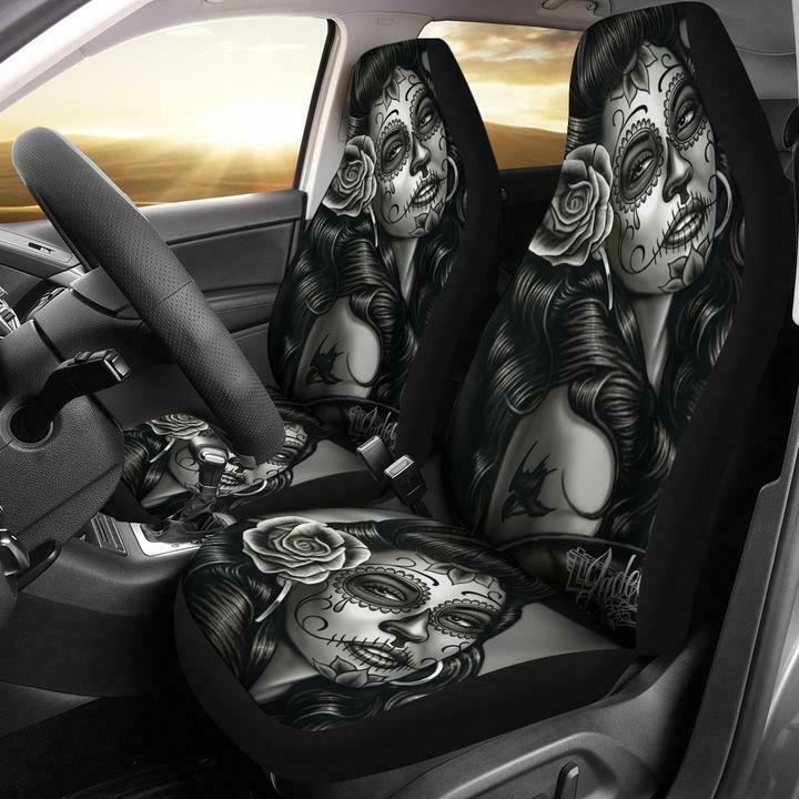 Black And White Tattooed Woman High Back Print Car Seat Cover