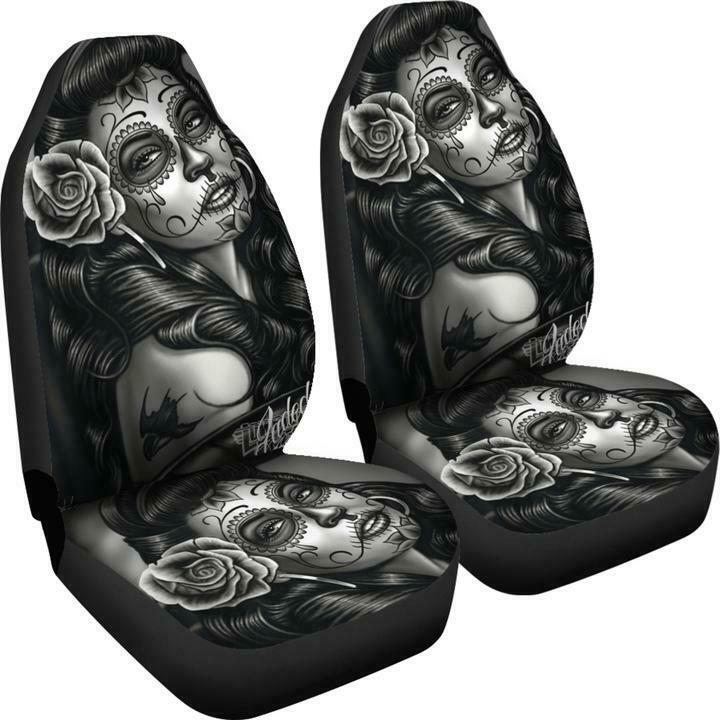 Black And White Tattooed Woman High Back Print Car Seat Cover