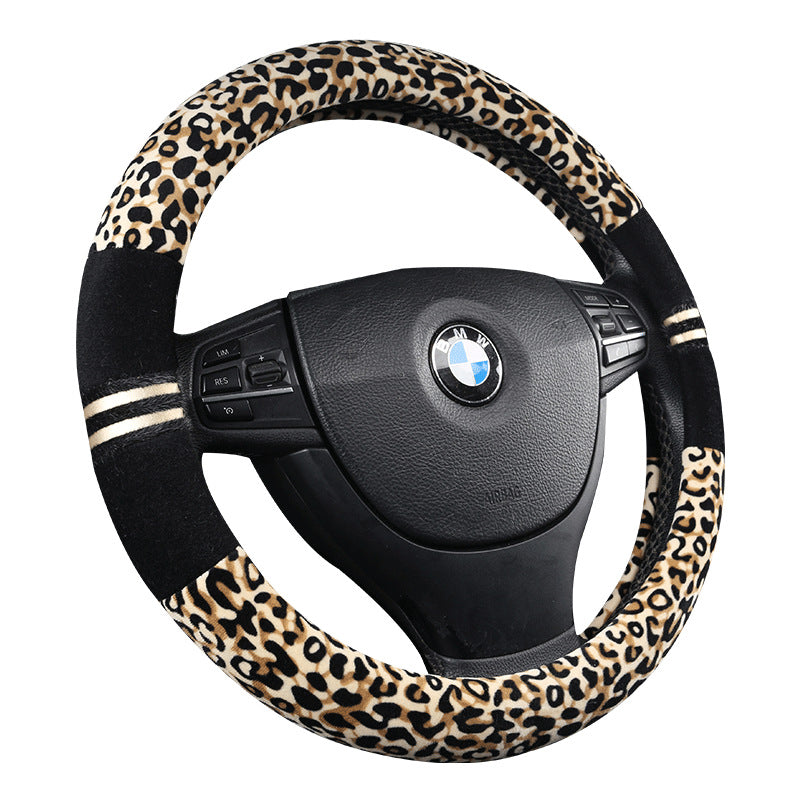 Winter Plush Car Steering Wheel Covers Leopard Grain